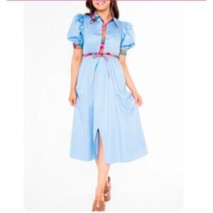 Alden Adair Taylor Dress Roller Skate Puff Sleeve Midi Dress Blue Size Large